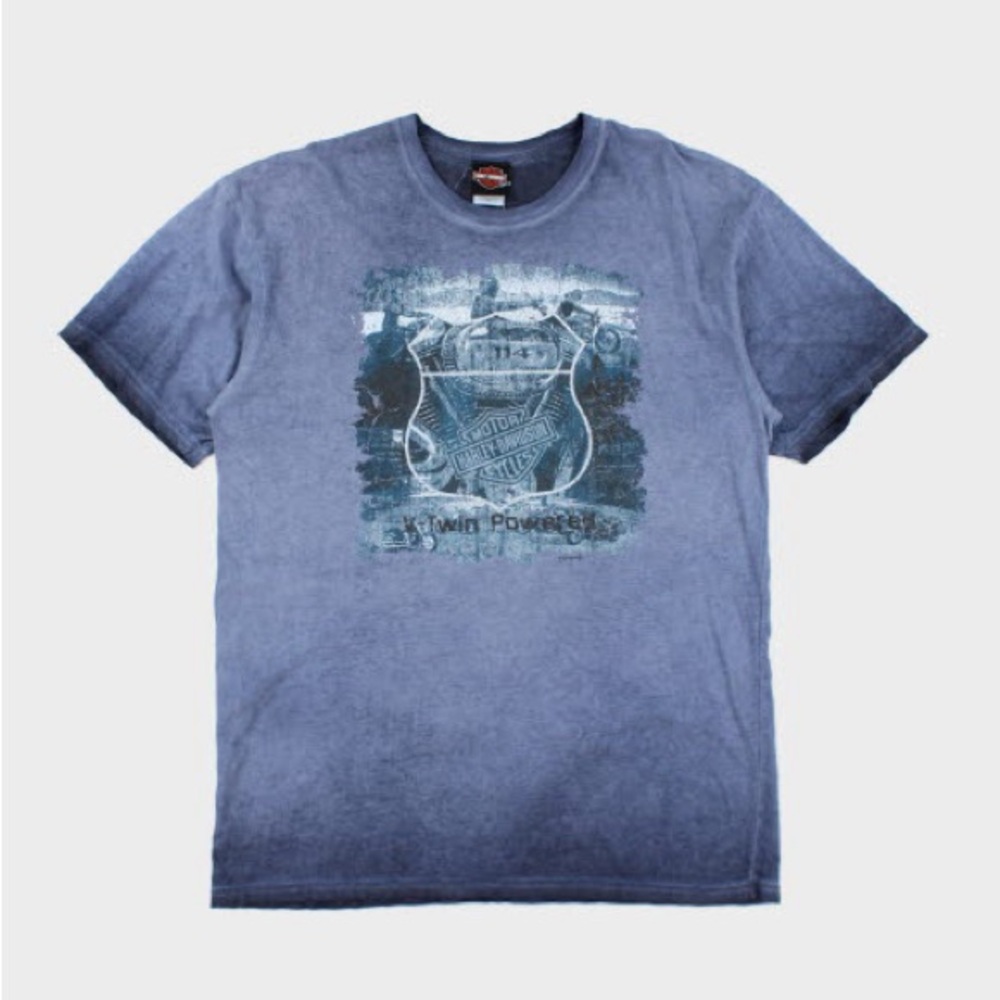 Harley-Davidson Blue Acid Wash Graphic T-Shirt for Men